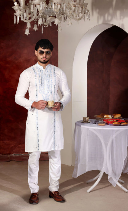 Mirror Work White Kurta Trouser
