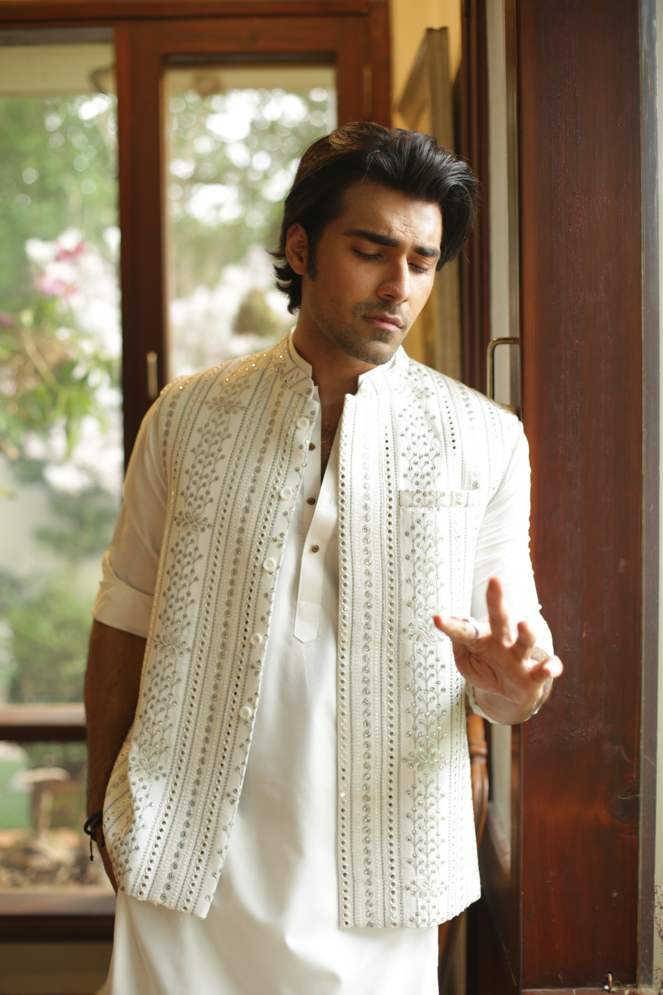 White Embroidered Foil Work Waistcoat