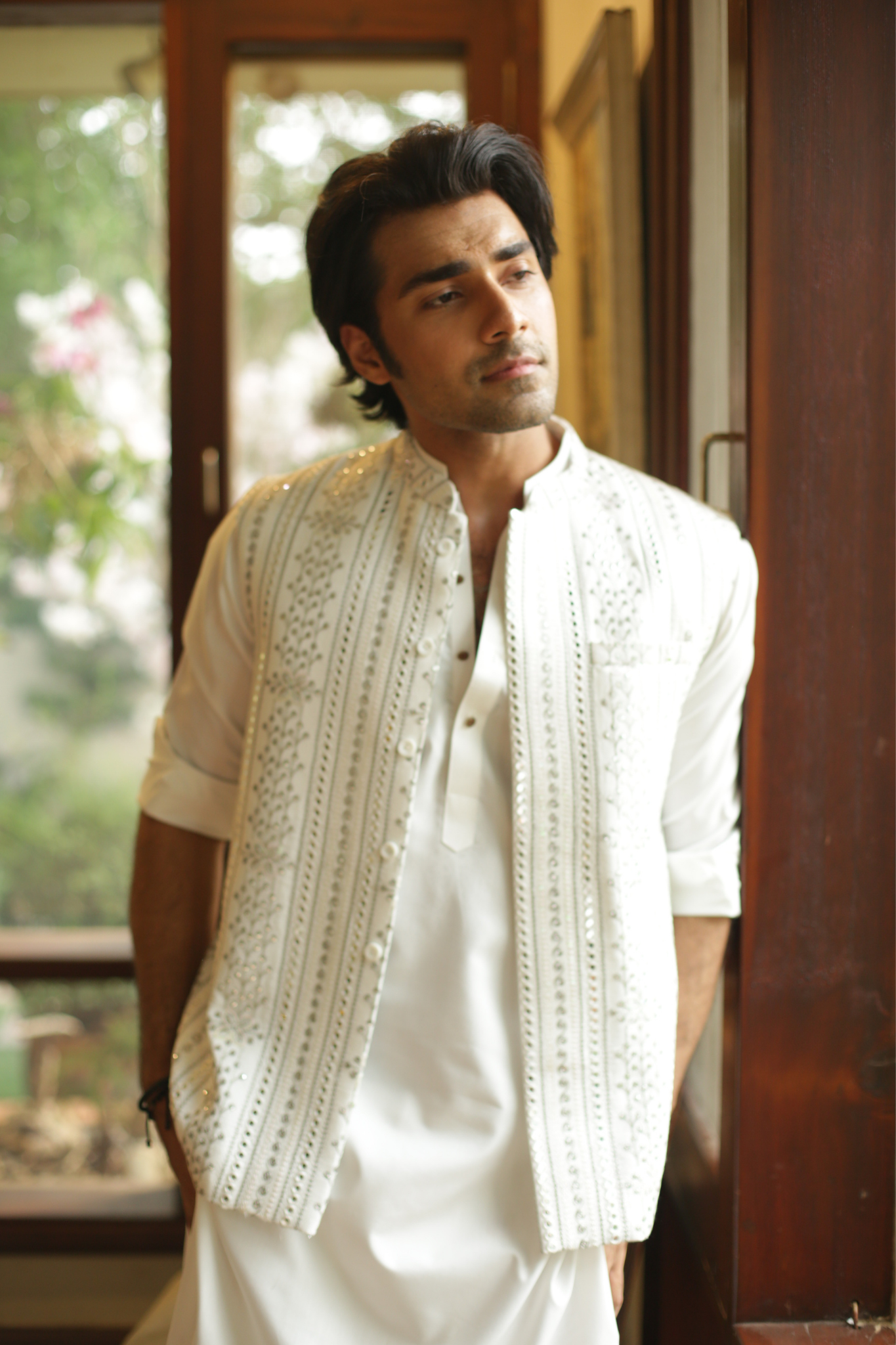 White Embroidered Foil Work Waistcoat