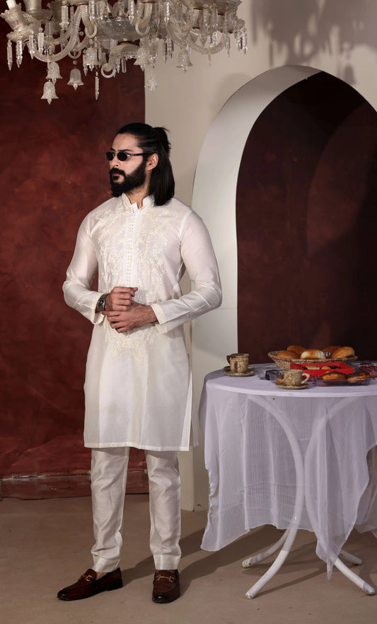 White Chikankari Kurta Trouser