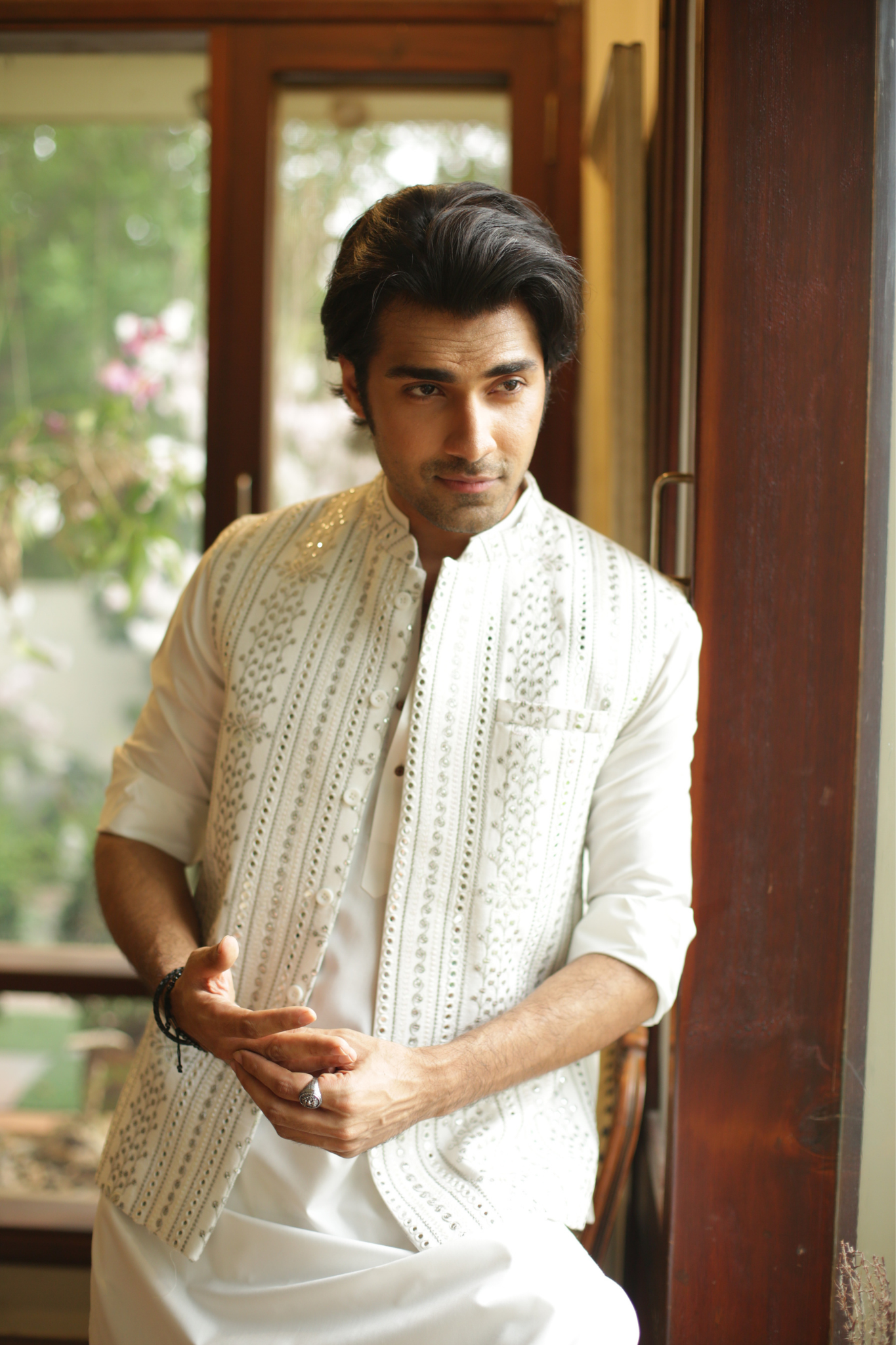 White Embroidered Foil Work Waistcoat