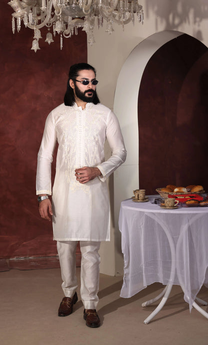 White Chikankari Kurta Trouser