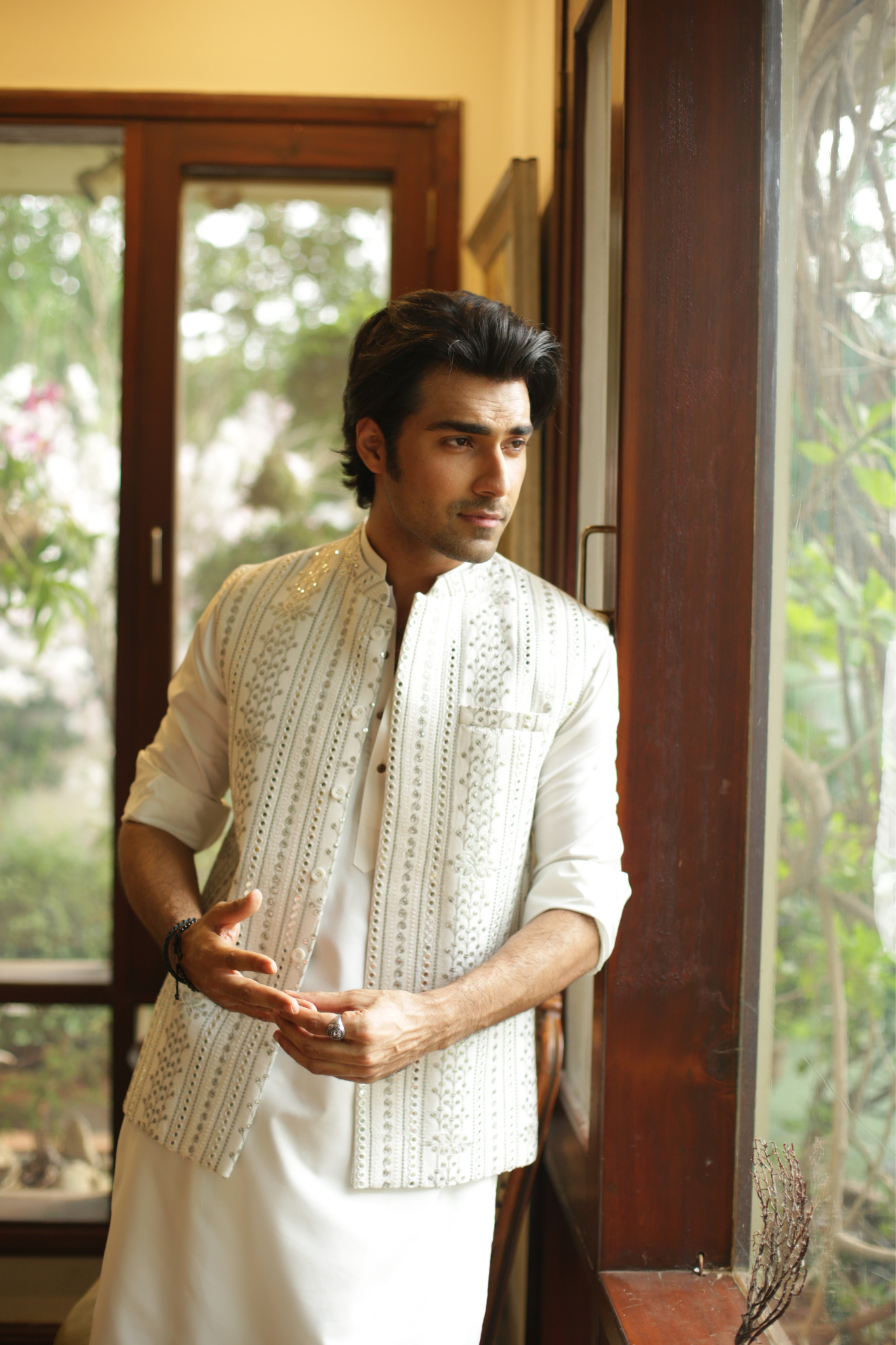 White Embroidered Foil Work Waistcoat