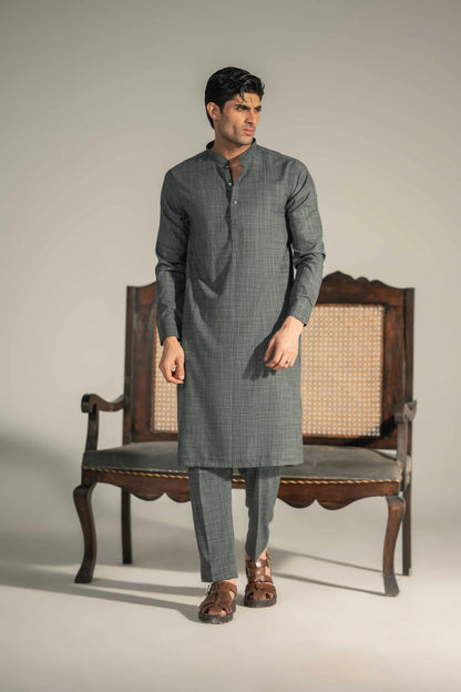 Self Dark Grey Kurta Pajama