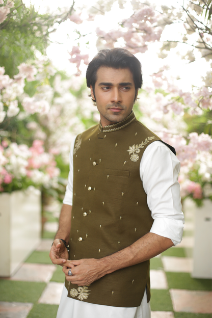 Olive Green Waistcoat For Wedding