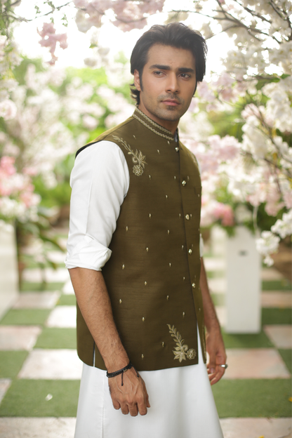 Olive Green Waistcoat For Wedding