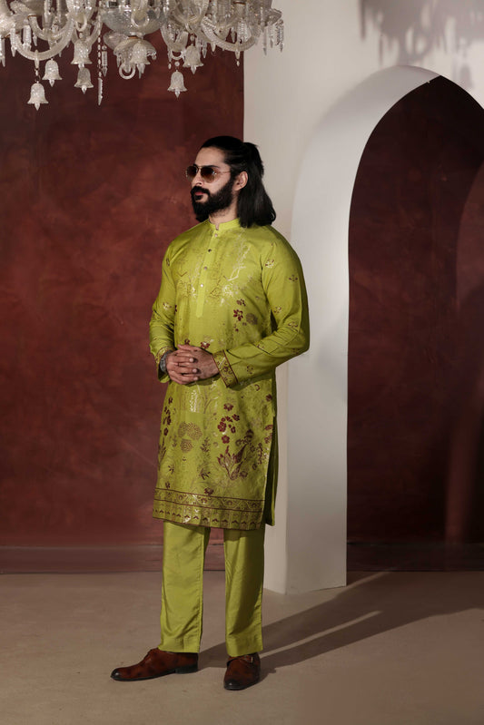 Desginer Olive Green Kurta Pajama