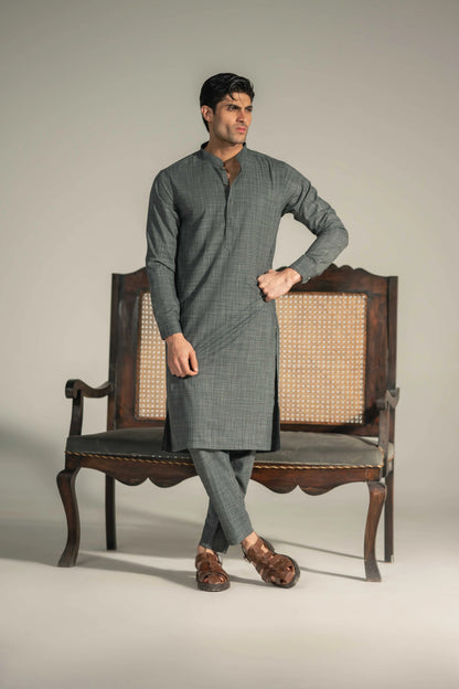 Self Dark Grey Kurta Pajama