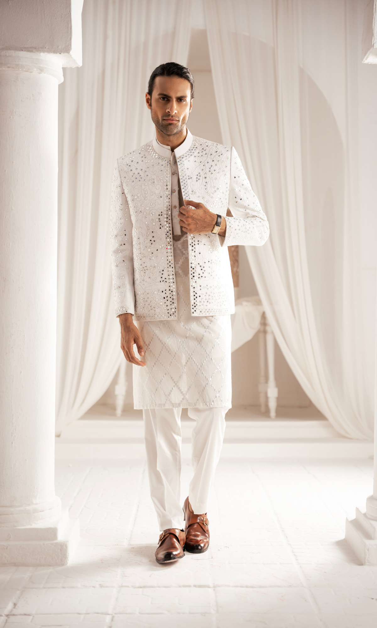 MC 201 White Prince Coat For Wedding - Mashal Couture