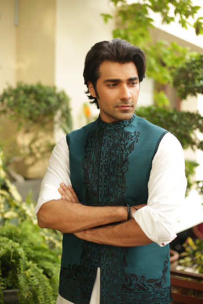 Dark Green Embroidered Waist Coat