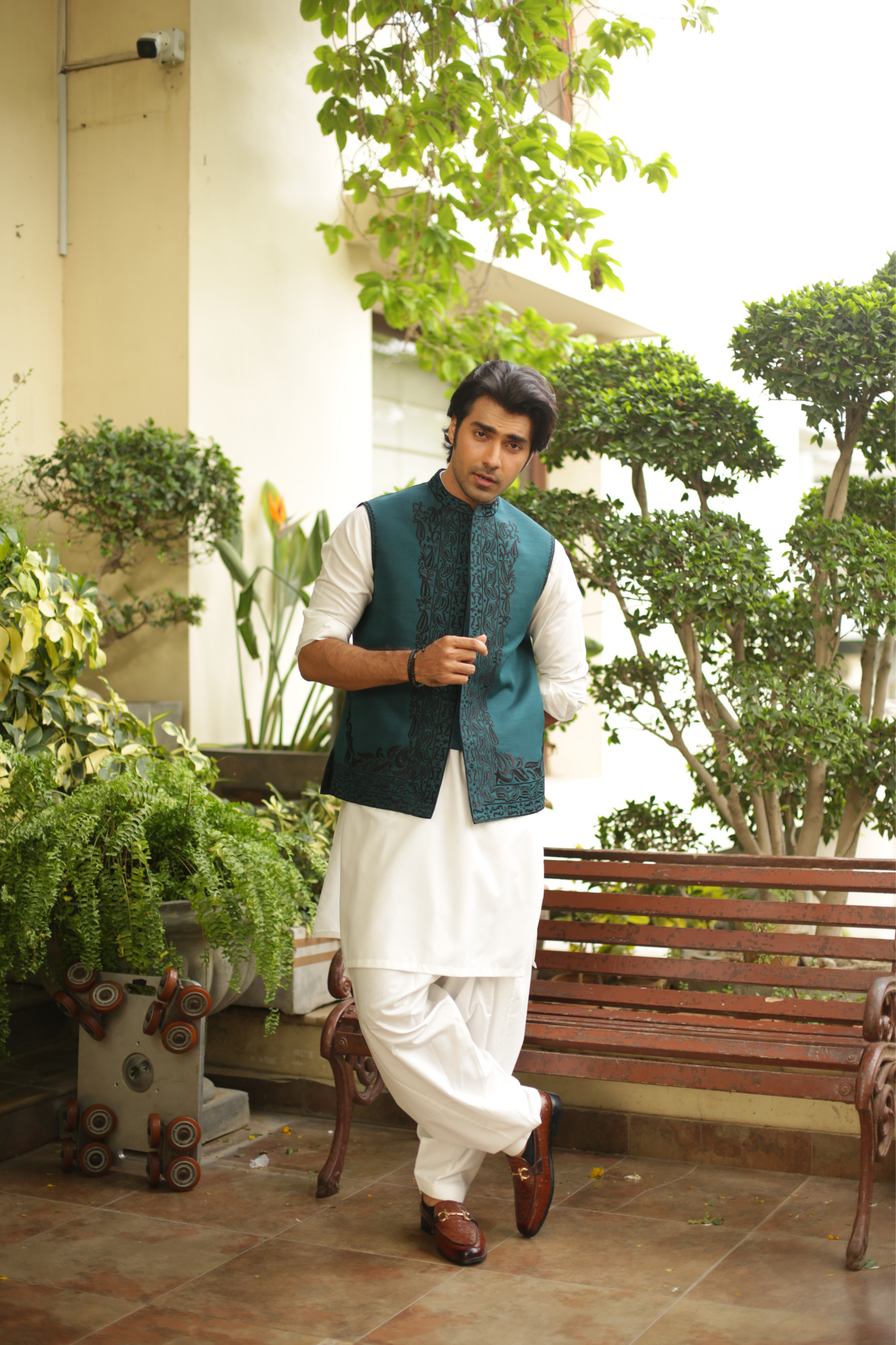 Dark Green Embroidered Waist Coat
