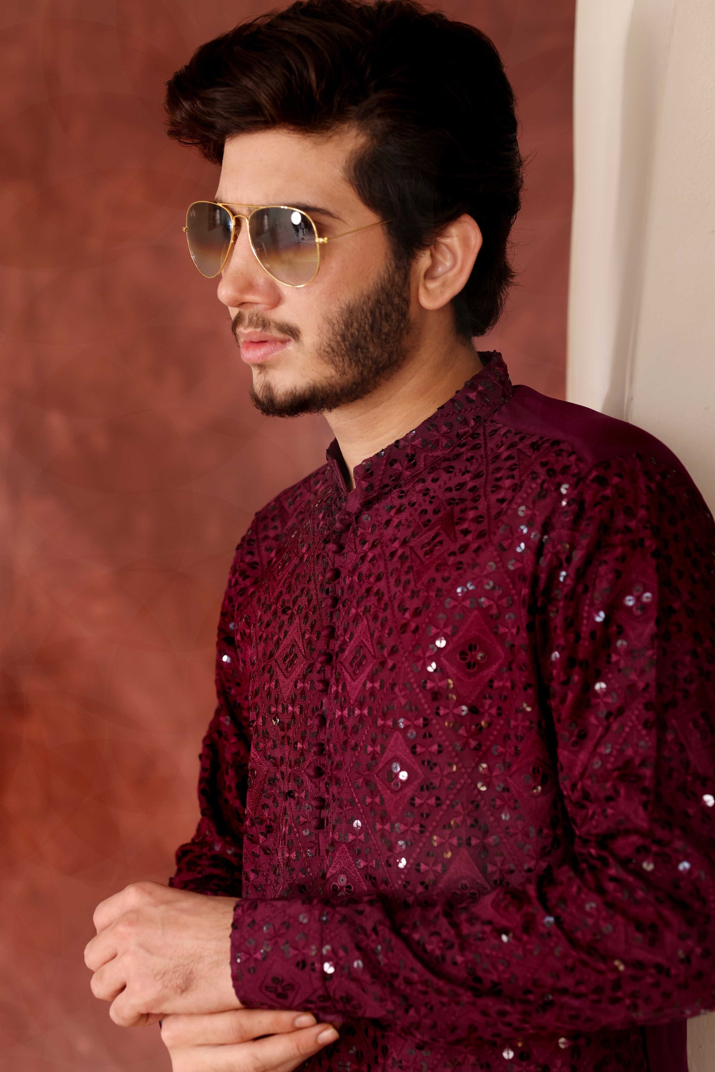 Burgundy Chikankari Kurta Pajama