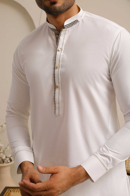 White Shining Executive Shalwar Kameez