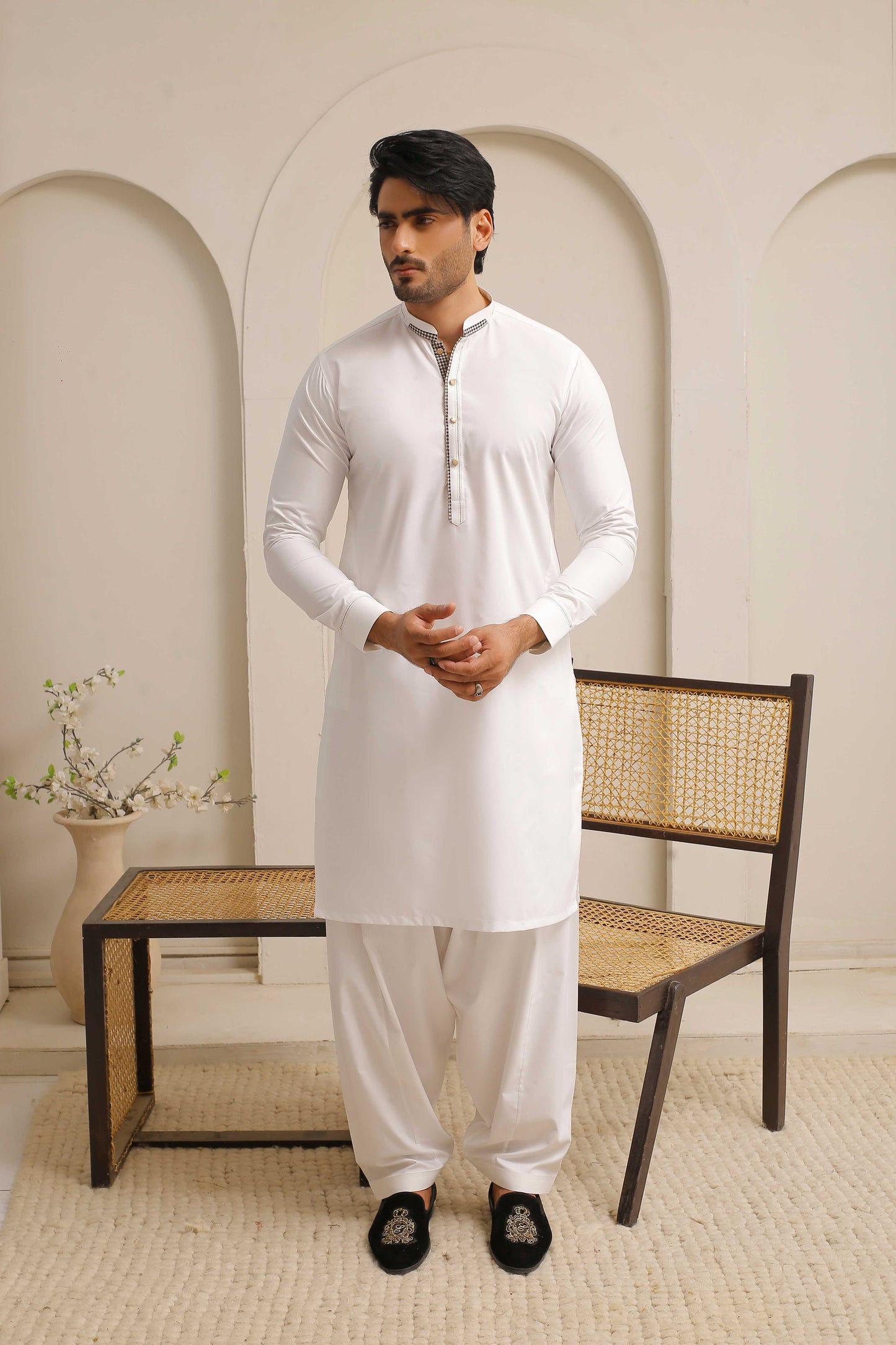 White Shining Executive Shalwar Kameez