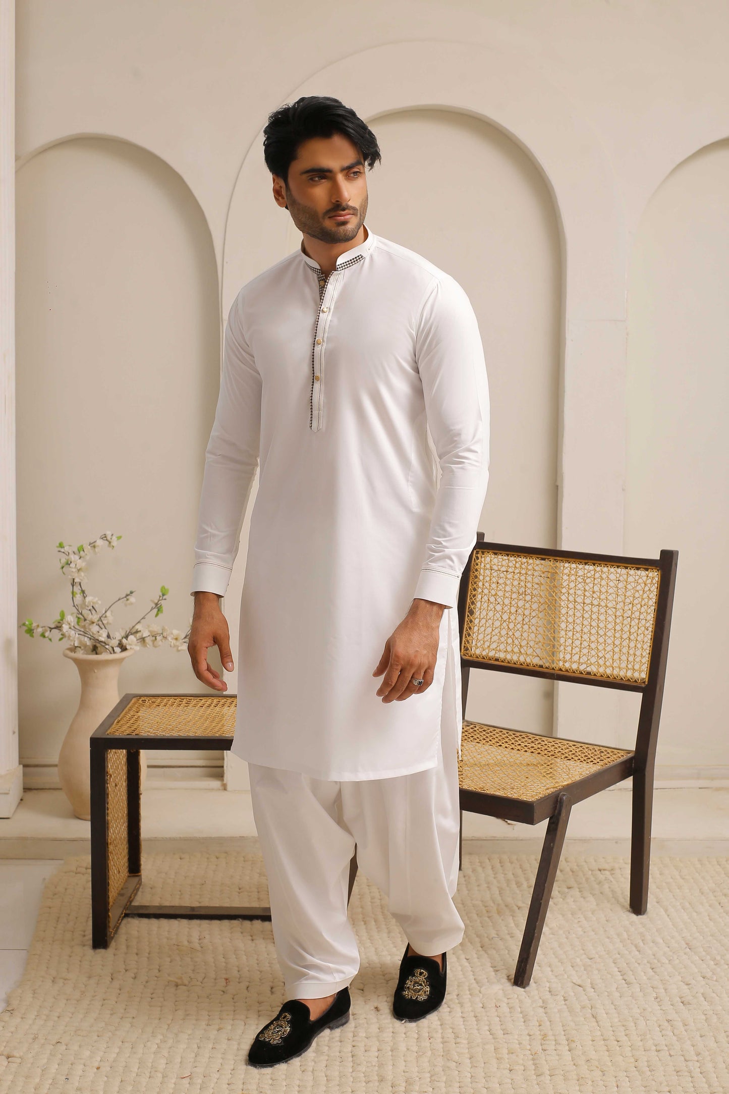 White Shining Executive Shalwar Kameez