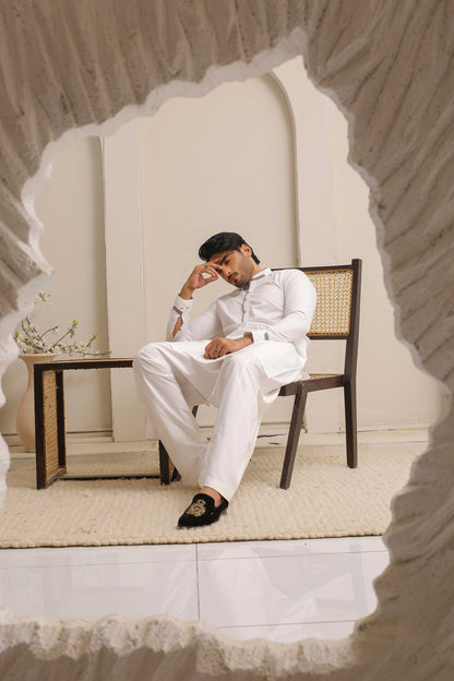 White Shining Executive Shalwar Kameez