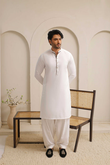 White Shining Executive Shalwar Kameez
