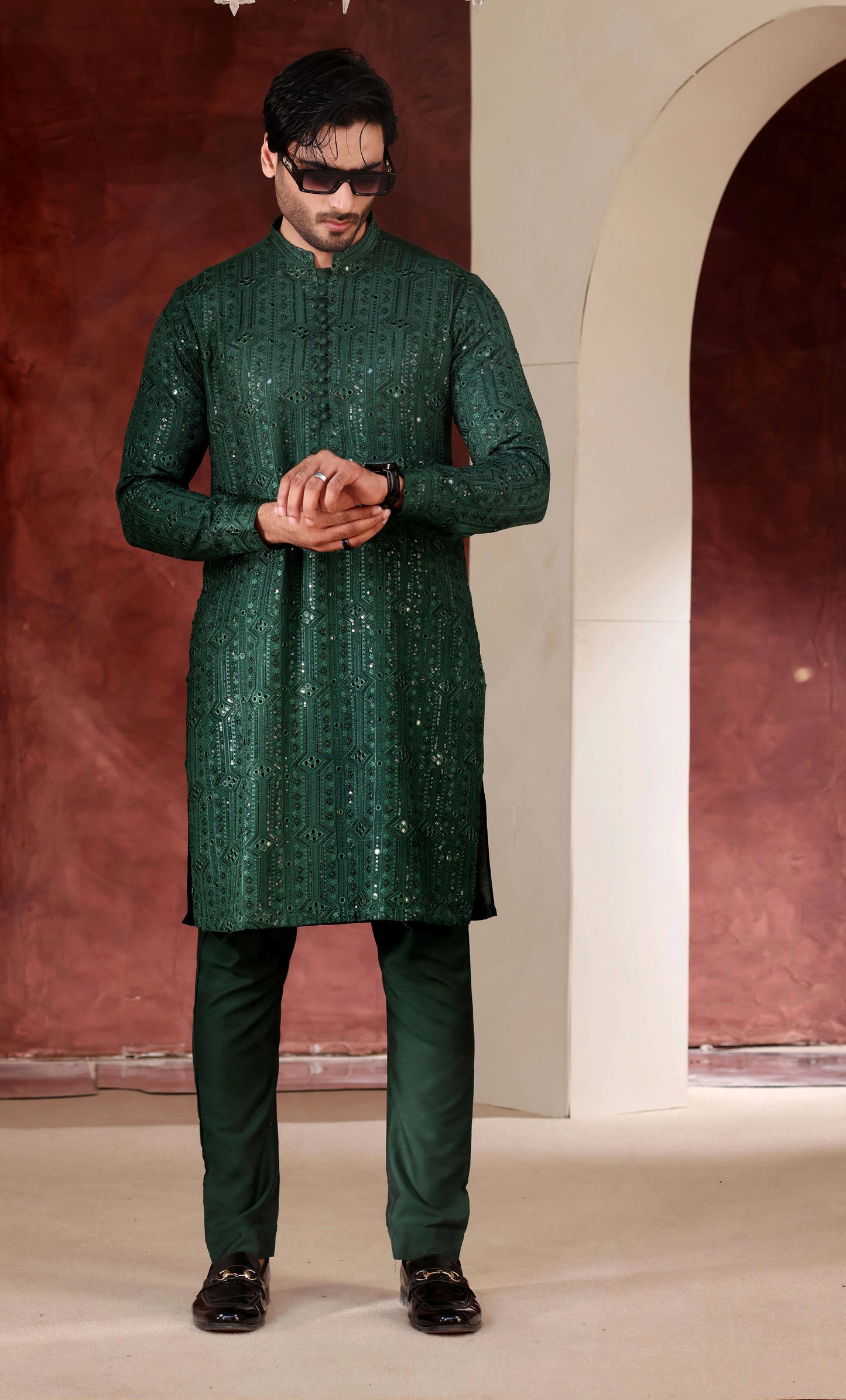 Green Chikankari Kurta With Trouser