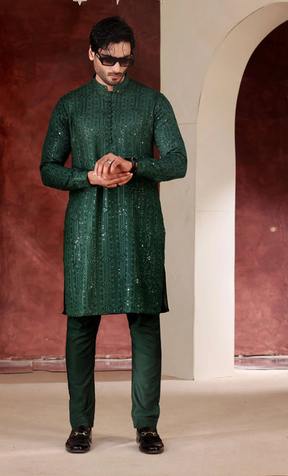 Green Chikankari Kurta With Trouser