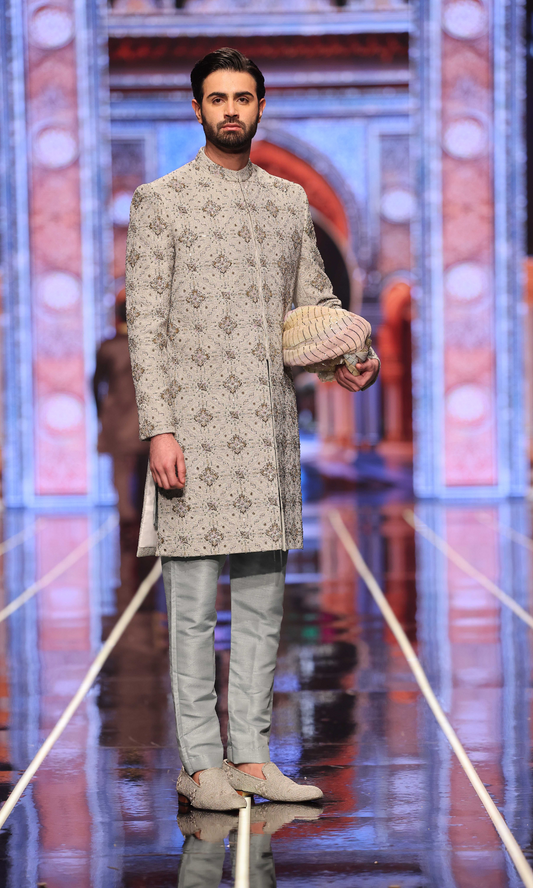 MC 607 Pastel Green Hand Work Sherwani