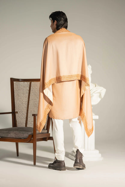 Rust Emb Kurta Pajama With Shawl