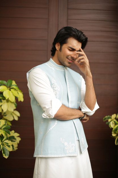 Cloud Blue Waist Coat For Wedding