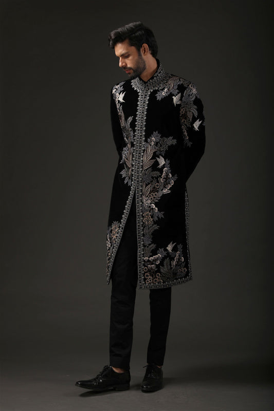 MC 530 Black Sherwani - Mashal Couture