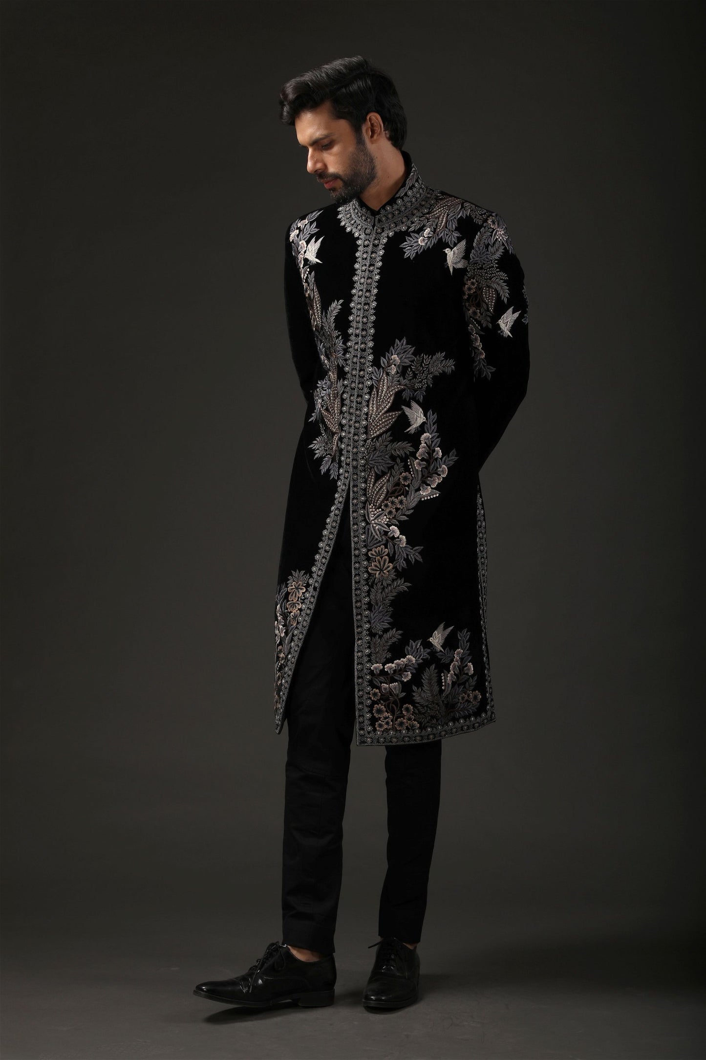 MC 530 Black Sherwani - Mashal Couture