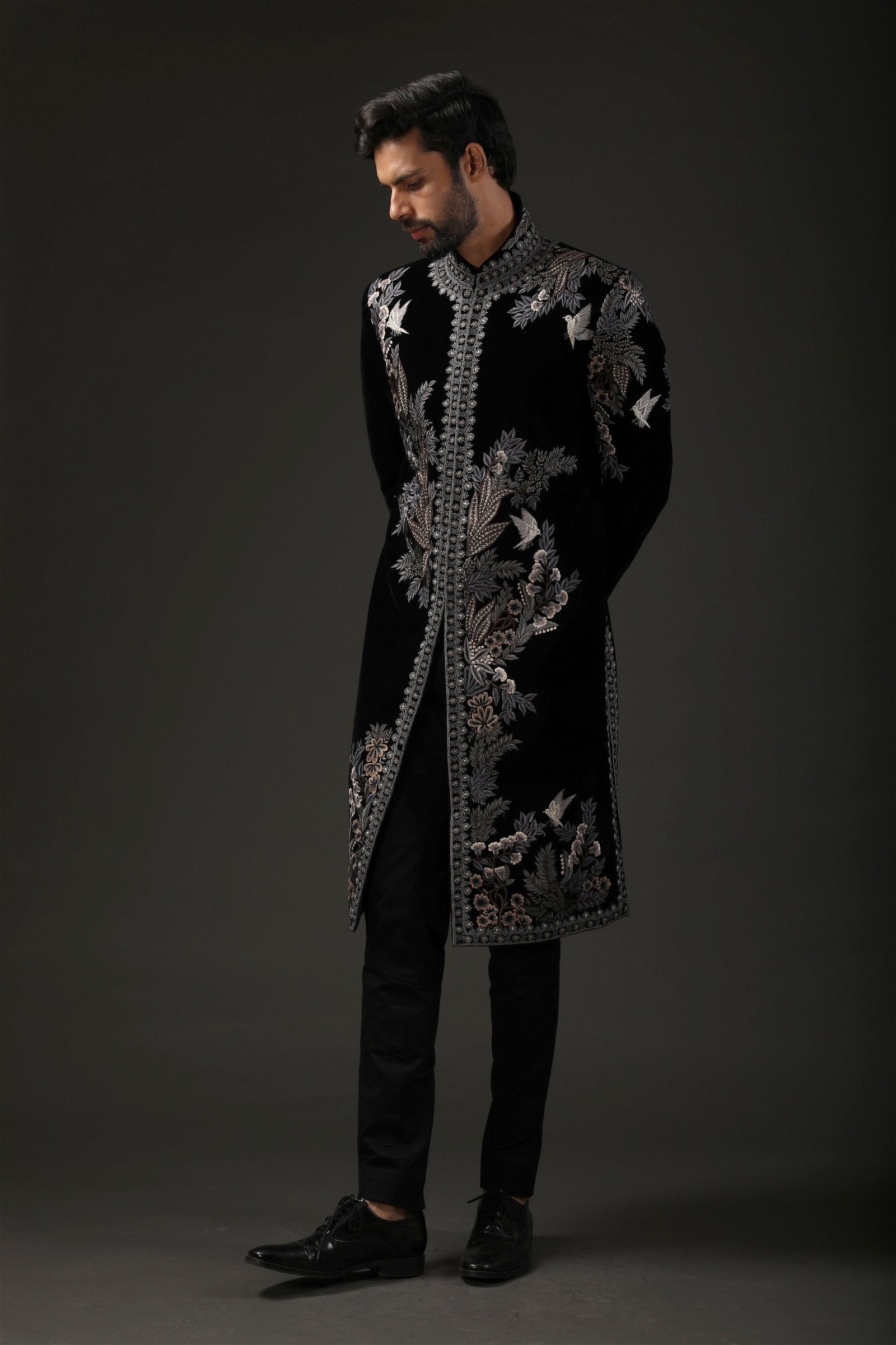 MC 530 Black Sherwani - Mashal Couture