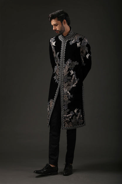 MC 530 Black Sherwani - Mashal Couture
