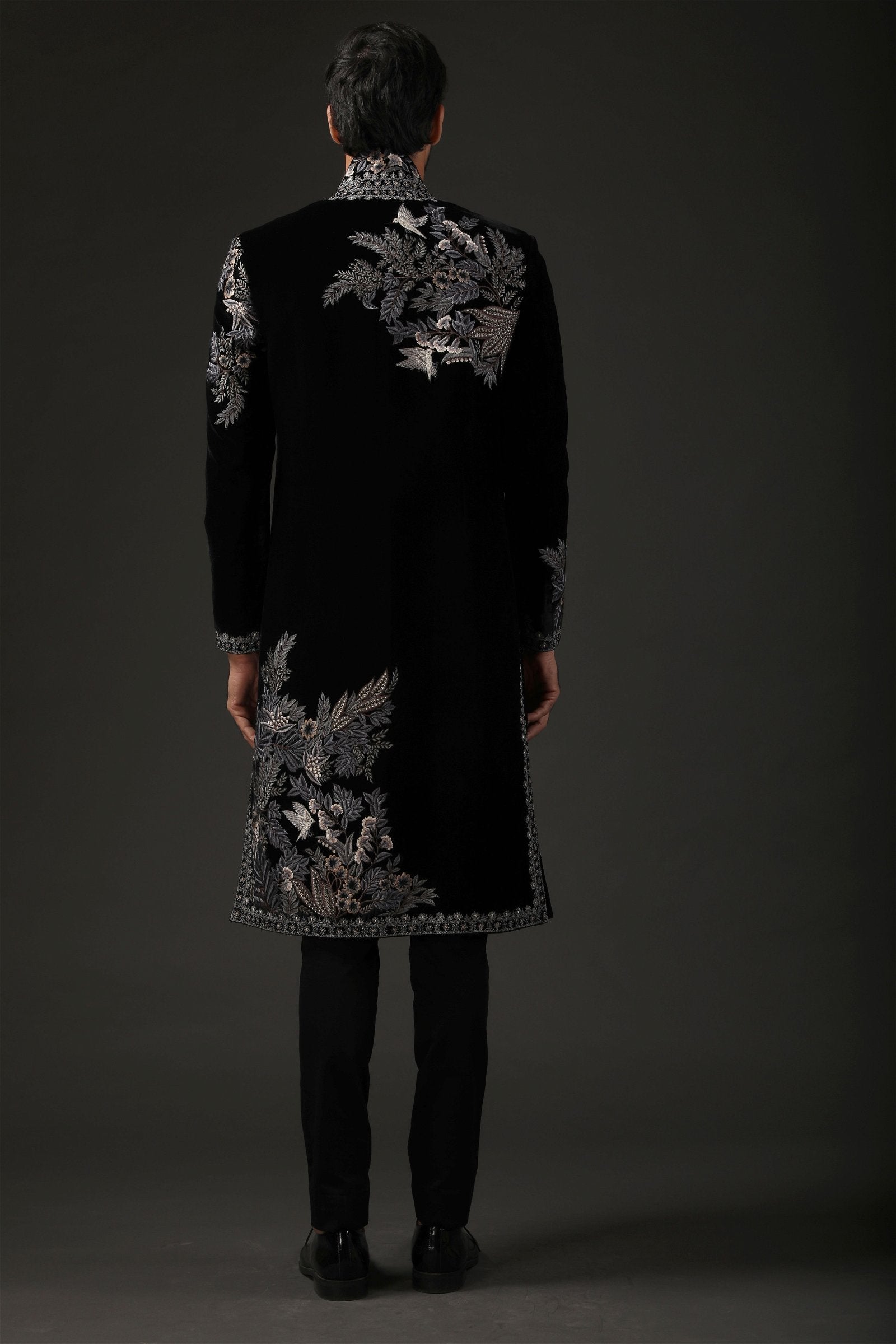 MC 530 Black Sherwani - Mashal Couture