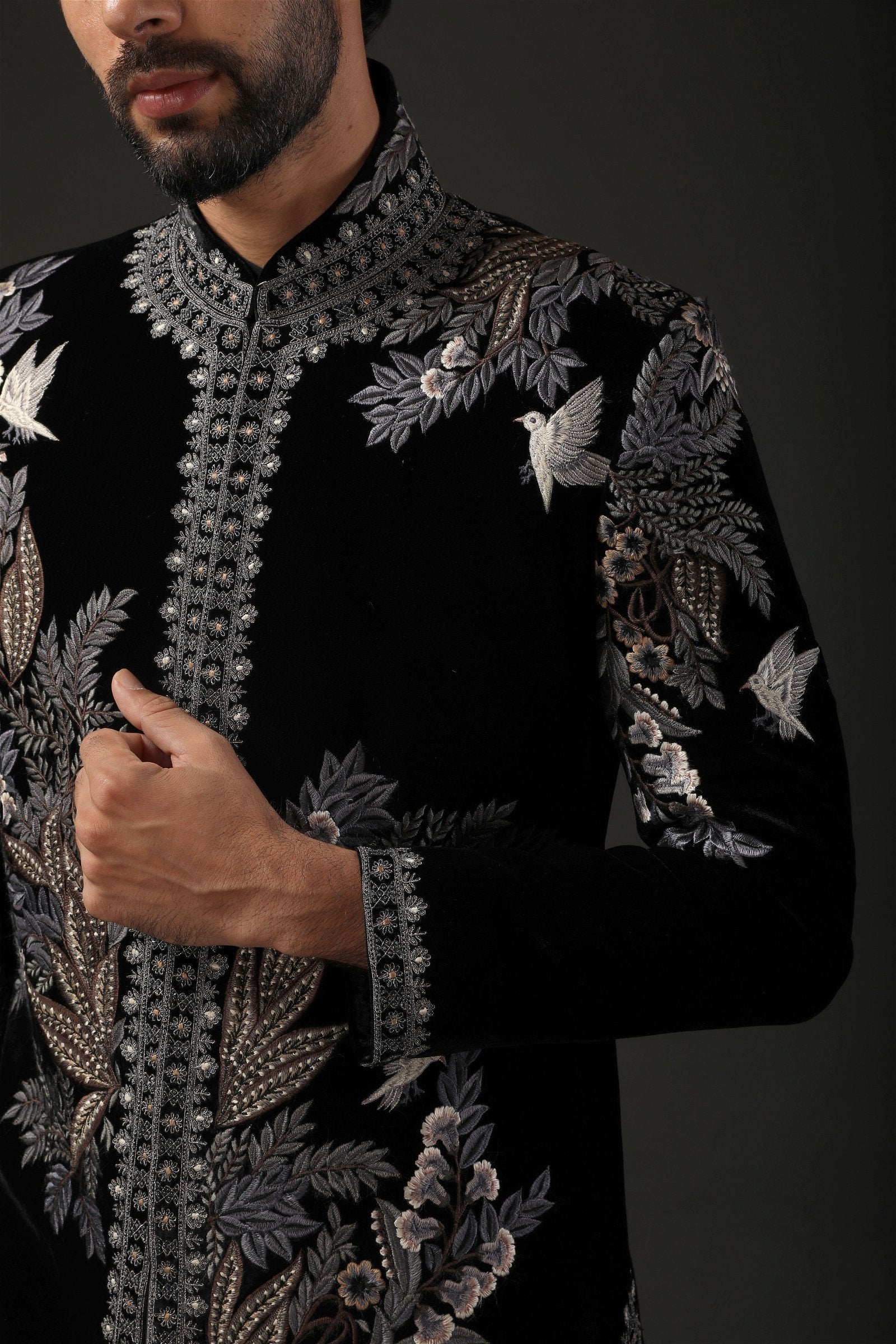 MC 530 Black Sherwani - Mashal Couture