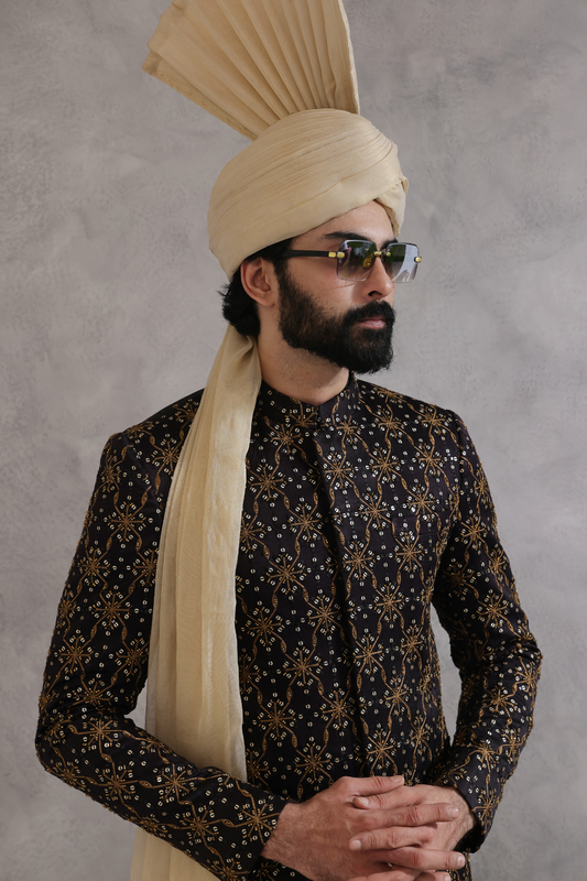Back Hand Work Sherwani With Kurta 