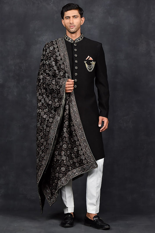 MC 545 Sherwani Black - Mashal Couture