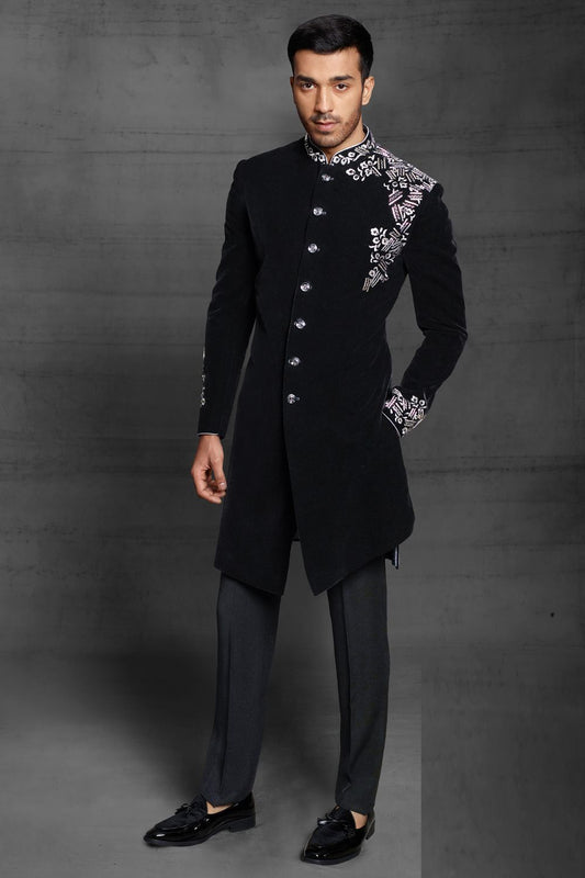 MC 547 Black Sherwani - Mashal Couture