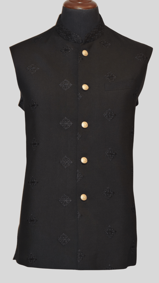 MC 115 Black Waistcoat with Gold Buttons For Men's