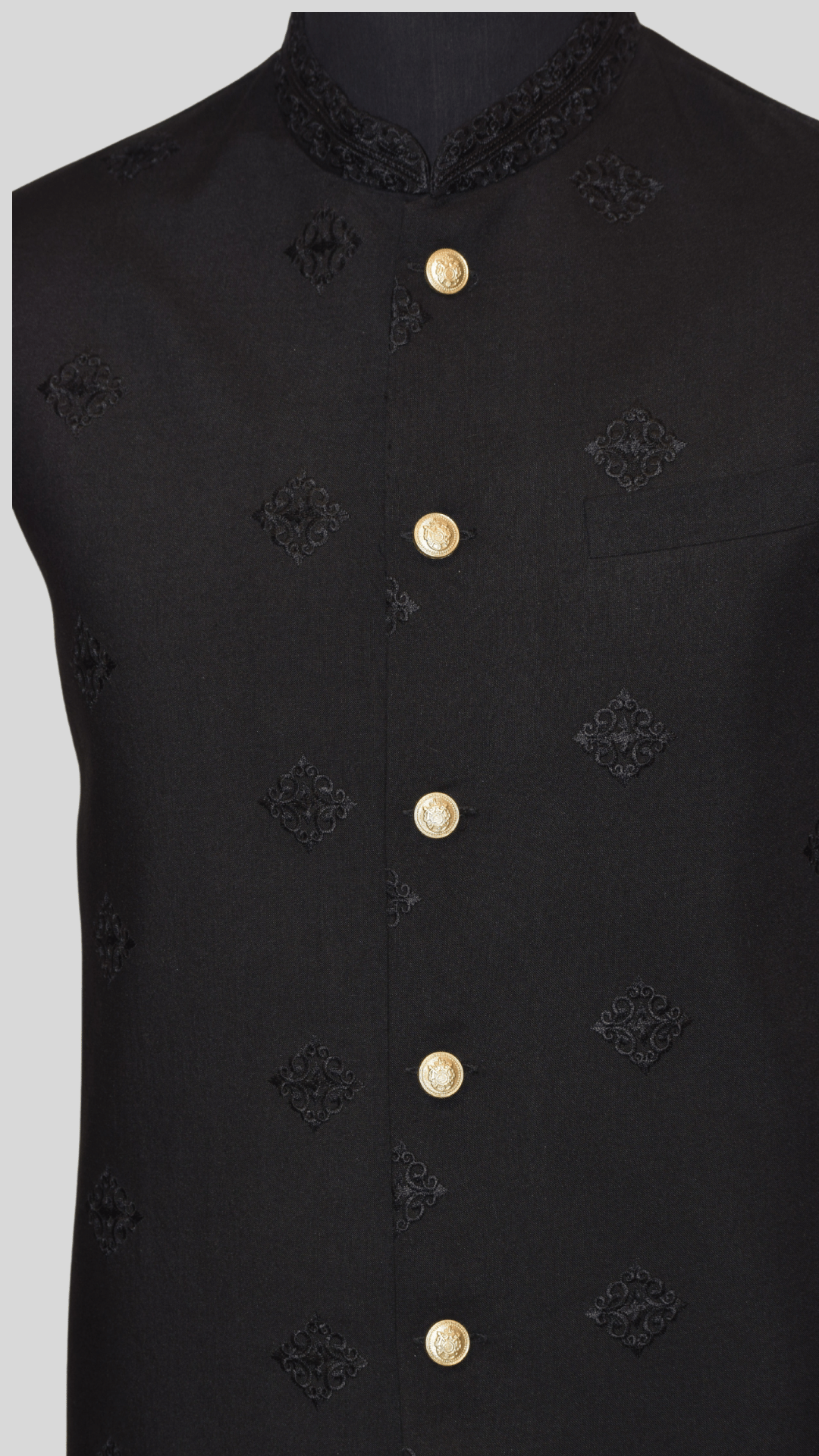 MC 115 Black Waistcoat with Gold Buttons For Men's - Mashal Couture