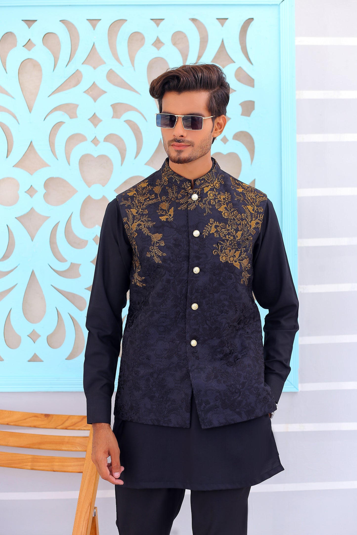 Black EMB waistcoats for weddings
