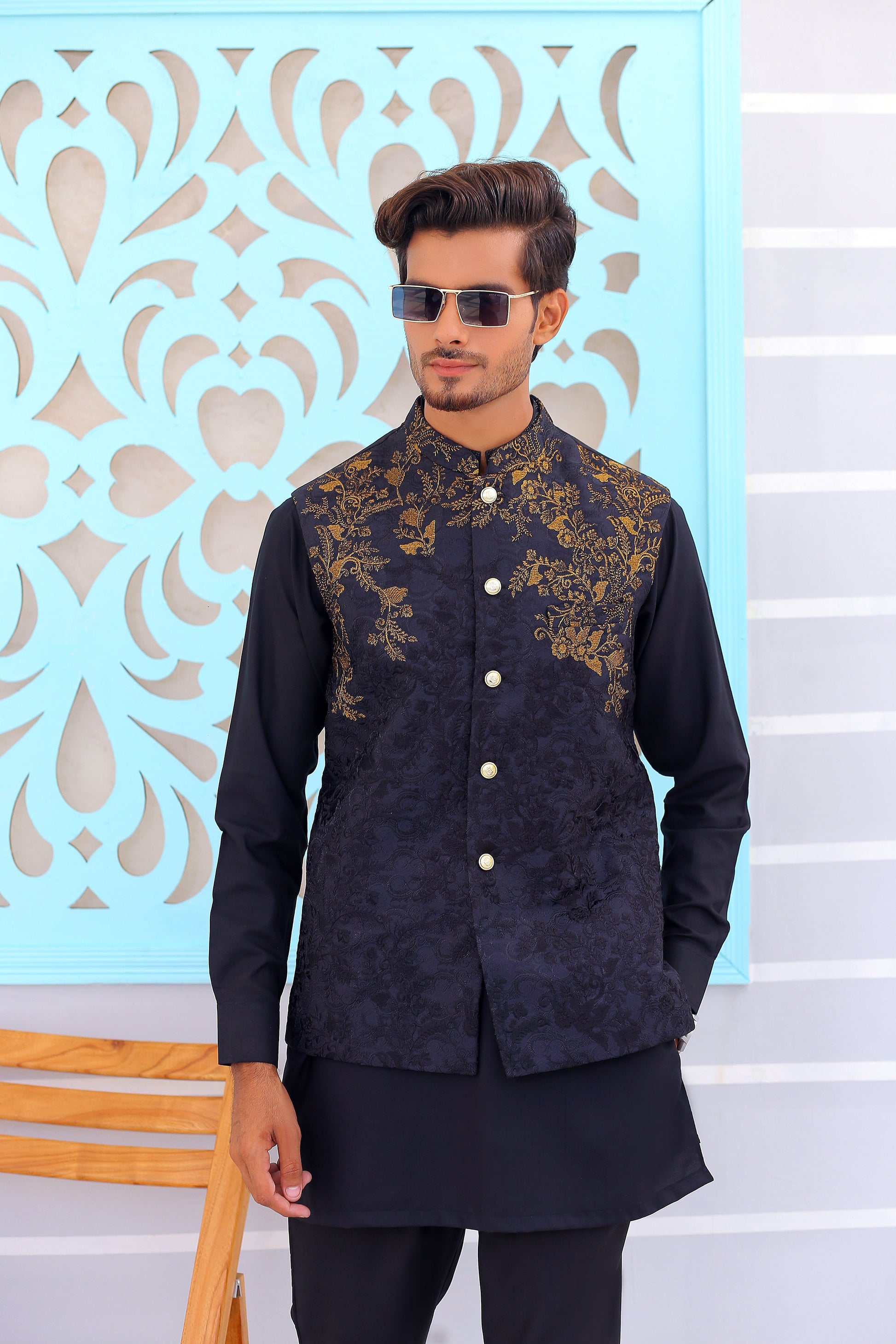 Black EMB waistcoats for weddings