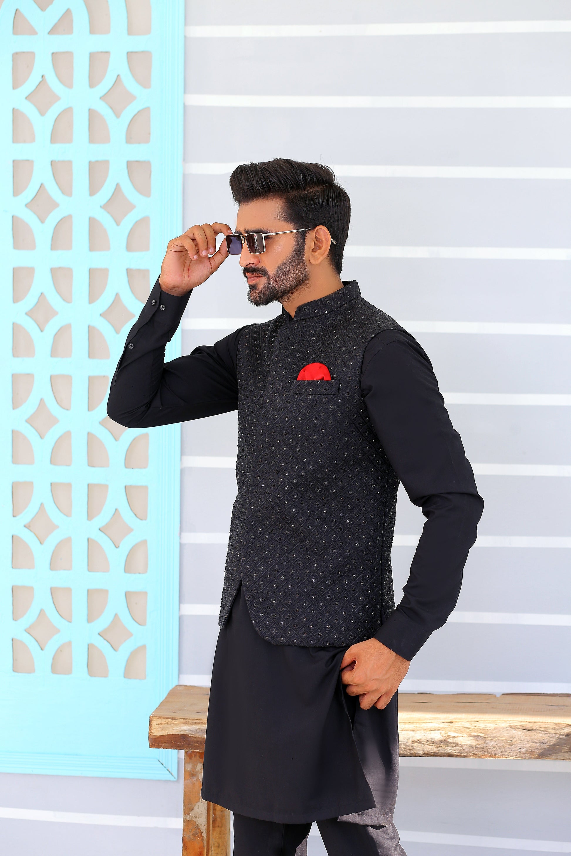 Mens Shalwar Kameez And Waistcoat – Mashal Couture - Main Image