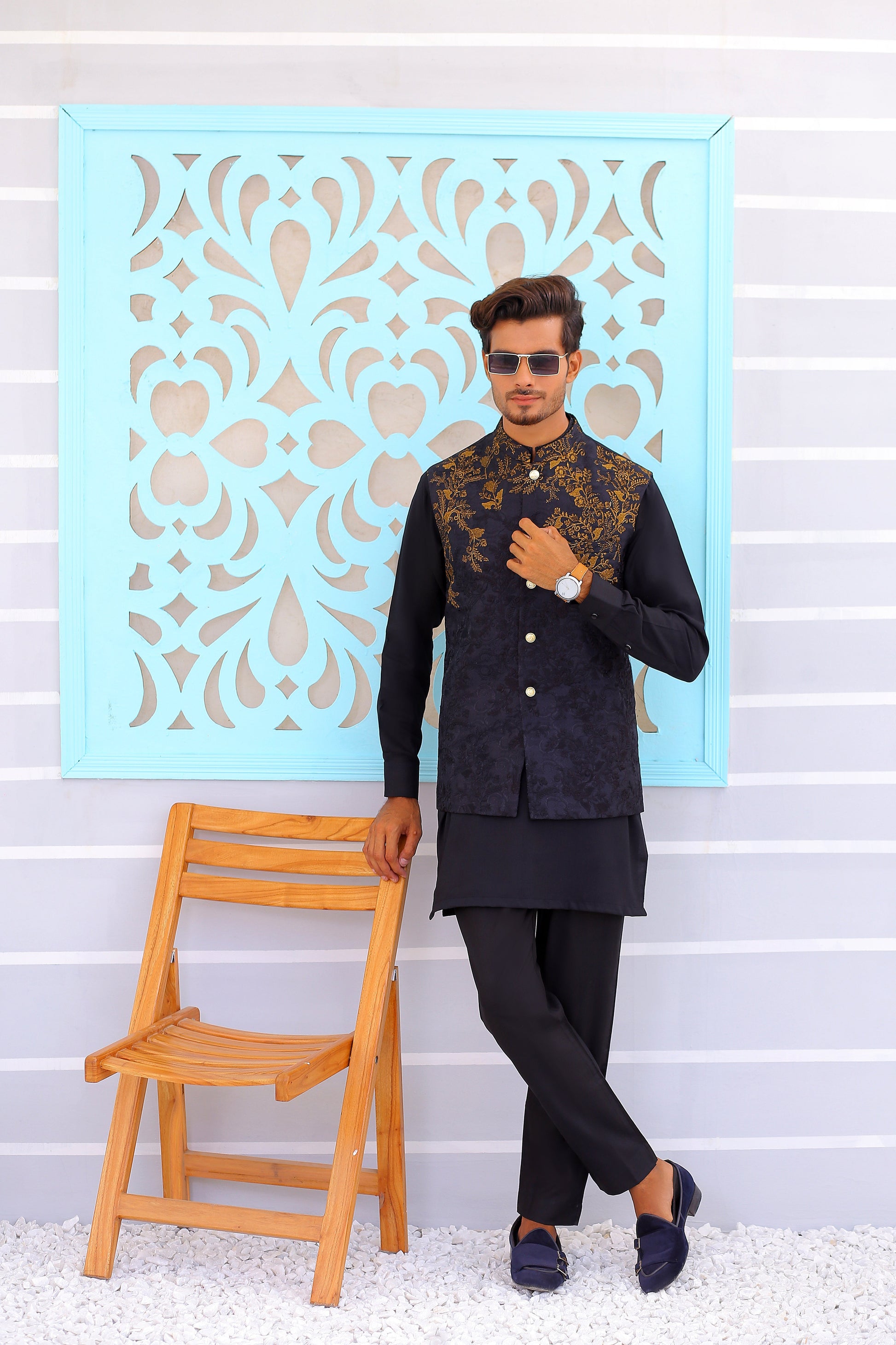 Black embroidered waistcoats for weddings