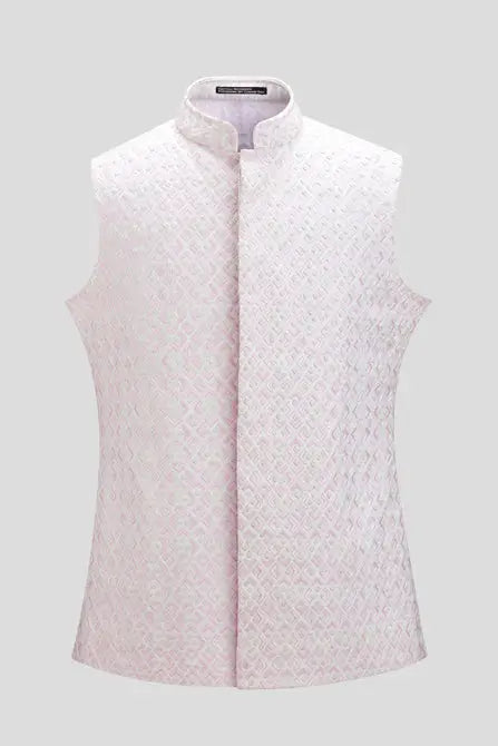 MC 107 Ivory White Waistcoat For Men - Mashal Couture