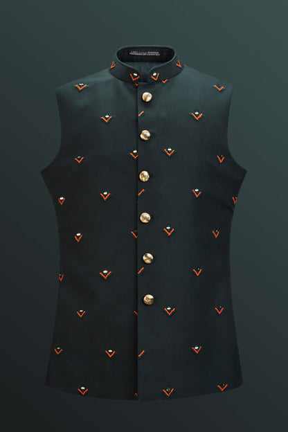 MC 99 Green Nautica Waistcoat For Men - Mashal Couture