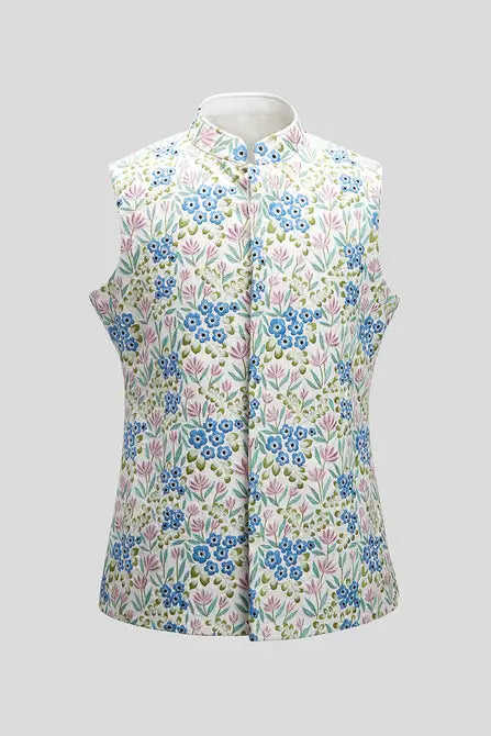 MC 112 White Embroidered Bundi WaistCoat For Men - Mashal Couture