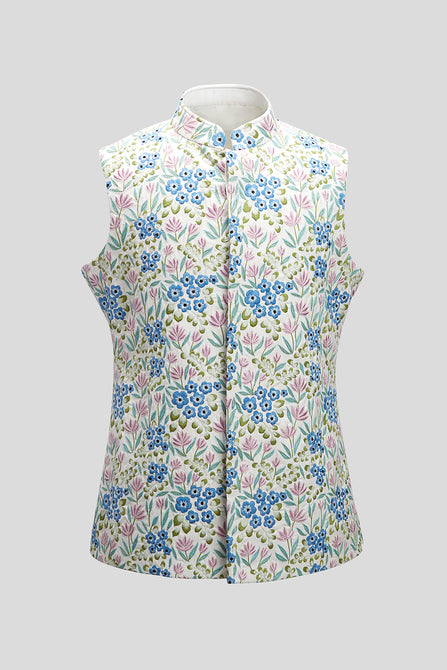 MC 112 White Embroidered Bundi Waistcoat for Men at MashalCouture.com