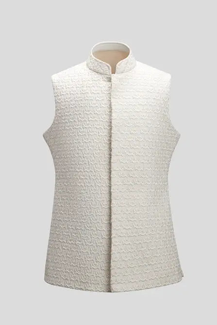 MC 110 Ivory White Waistcoat For Men - Mashal Couture