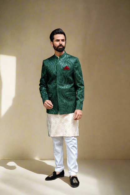 MC 142 Green Sequence Prince Coat For Wedding - Mashal Couture