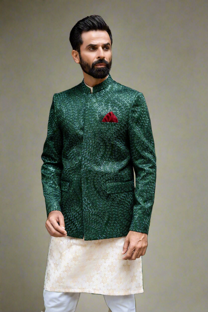 MC 142 Green Sequence Prince Coat For Wedding - Mashal Couture
