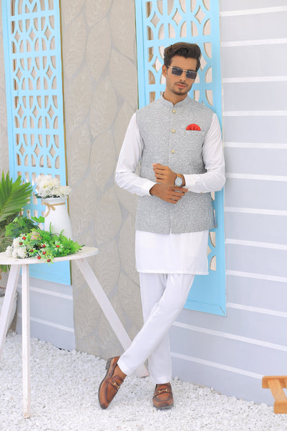 Grey Silver Embroidered Waistcoat