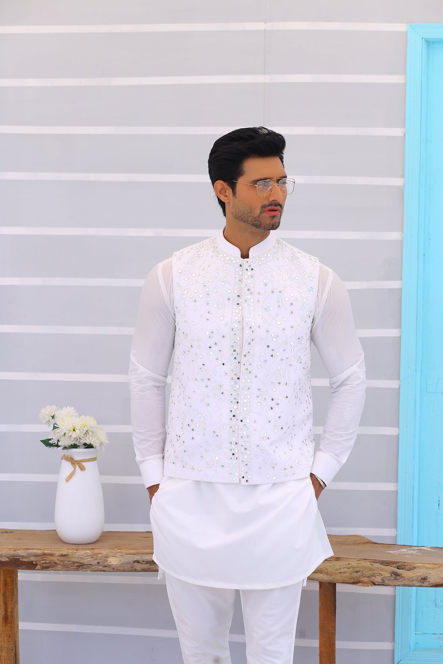 White Mirror Work Waistcoat